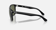 Ray-Ban black sunglasses, side profile with green lenses