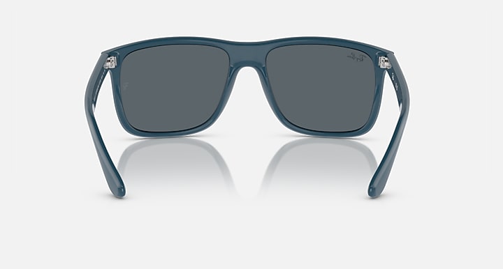 Ray-Ban Boyfriend Two RB4547F sunglasses, front view with dark gray lenses and teal frame