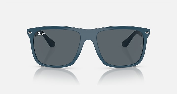 Ray-Ban Boyfriend Two RB4547F sunglasses, square lenses, teal frame
