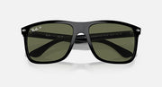 Ray-Ban Boyfriend sunglasses, top view, black frame with olive green lenses