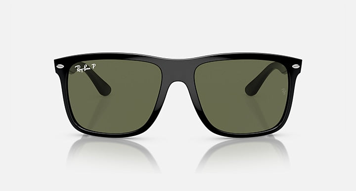 Ray-Ban Boyfriend sunglasses, front view, black frame with olive green lenses