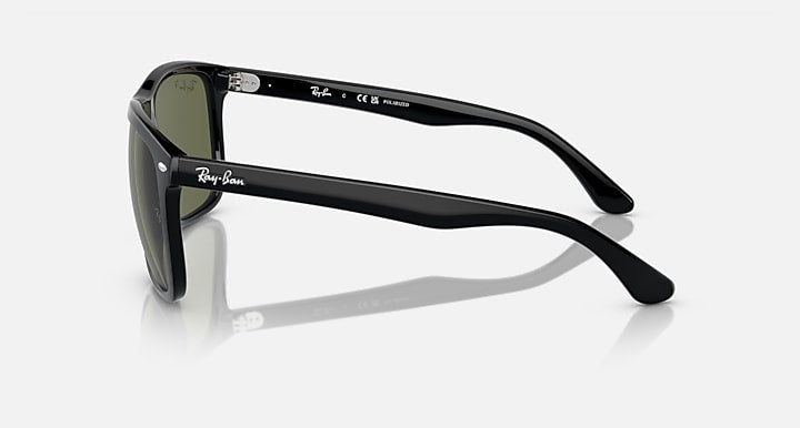 Ray-Ban Boyfriend sunglasses, side view, black frame with olive green polarized lenses