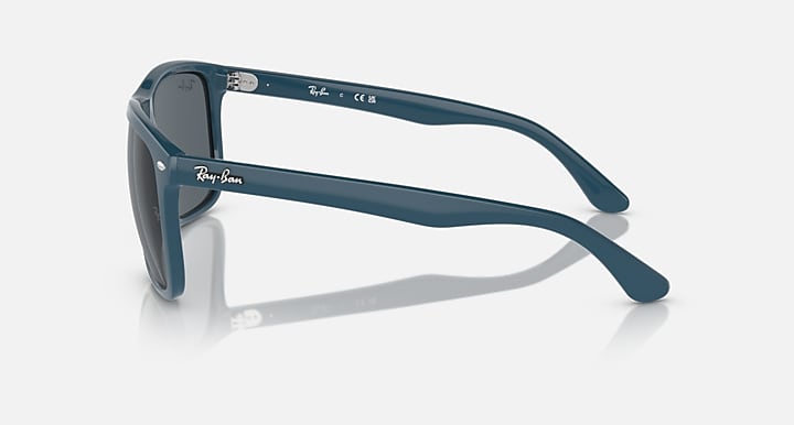 Ray-Ban Boyfriend Two sunglasses, side view, teal frame with dark gray lenses