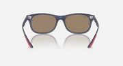 Ray-Ban dark navy sunglasses with brown-tinted lenses and red underside temple accents