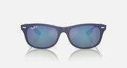 Ray-Ban dark navy sunglasses with mirrored blue lenses, straight-on view