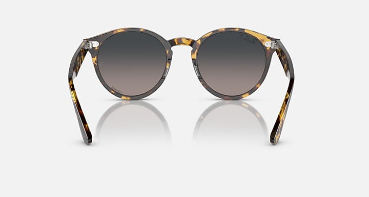 Tortoise round sunglasses angled front with dark grey gradient lenses