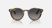 Tortoise round sunglasses front view with dark grey gradient lenses