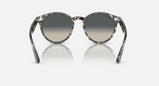 Black round sunglasses angled front with dark grey lenses and curved temples