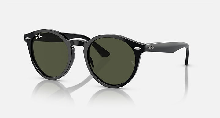 Ray-Ban round sunglasses with dark frames and green-tinted lenses, full front view