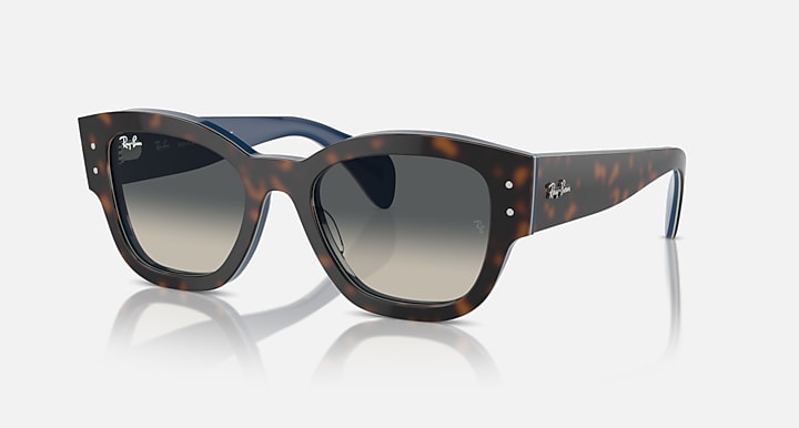 Blue-and-brown gradient sunglasses with dark lenses and tortoise-textured temples