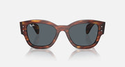 Havana tortoise wayfarer sunglasses with dark grey lenses, logo on temples