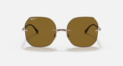 Sunglasses with round-rectangle brown lenses and silver metal bridge