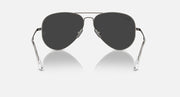 Ray-Ban aviator sunglasses with black lenses and gunmetal frame, front view