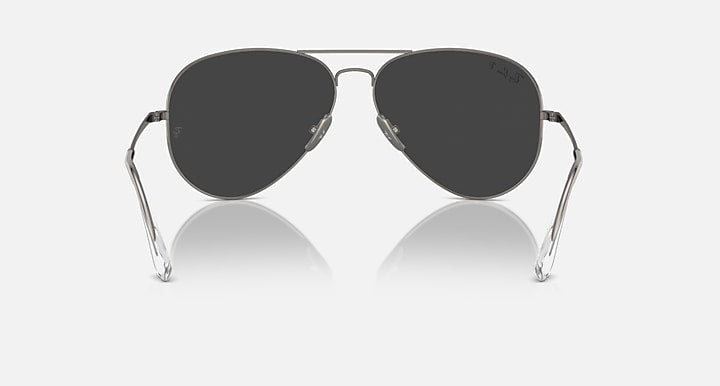 Ray-Ban aviator sunglasses with black lenses and gunmetal frame, front view