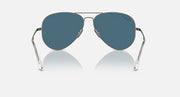Ray-Ban aviator sunglasses with blue lenses and gunmetal frame, front view