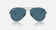 Ray-Ban aviator sunglasses with blue lenses and gunmetal metal frame, front view