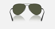 Aviator sunglasses with dark green lenses and matte black frame, low front view
