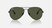Aviator sunglasses with dark green lenses and matte black frame, front view