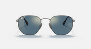 Ray-Ban hexagonal sunglasses with dark blue polarized mirrored lenses, gunmetal frame