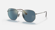 Ray-Ban hexagonal titanium sunglasses with blue mirrored lenses, gunmetal frame