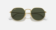 Round green polarized sunglasses with gold metal frame and reflective dark lenses