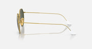 Round sunglasses side view with gold metal frame and green-tinted lens