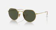 Round green polarized sunglasses with gold metal frame and thin temple arms