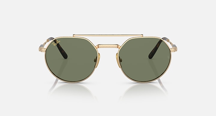 Ray-Ban Jack II Titanium round sunglasses, gold frame with green lenses and bridge