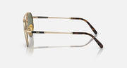 Ray-Ban Jack II Titanium sunglasses, side view with gold frame and tortoise temples