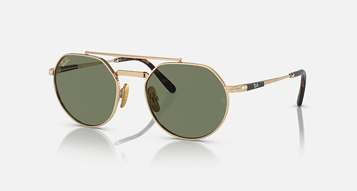 Ray-Ban Jack II Titanium round sunglasses, gold frame with green mirrored lenses