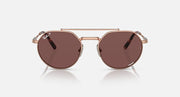 Ray-Ban Jack II round sunglasses with brown lenses and rose-gold metal frame.