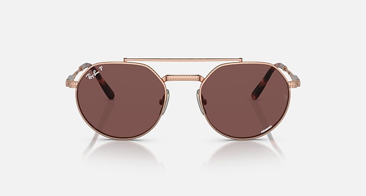 Ray-Ban Jack II round sunglasses with brown lenses and rose-gold metal frame.