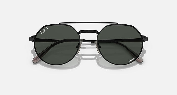 Ray-Ban Jack II round sunglasses with dark green lenses and black frame, front view.