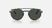 Ray-Ban Jack II round sunglasses with dark green lenses and matte black frame.