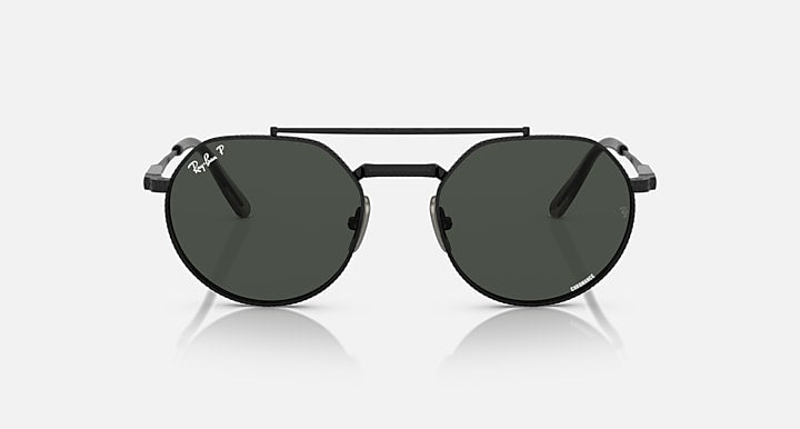 Ray-Ban Jack II round sunglasses with dark green lenses and matte black frame.