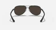 Ray-Ban aviator sunglasses with dark frame and dark brown lenses, metal bridge