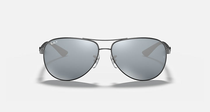 Ray-Ban aviator sunglasses, silver frame with cool gray tinted lenses