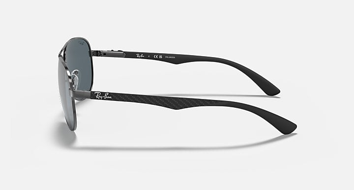 Ray-Ban aviator sunglasses, silver frame with dark carbon-fiber style temples
