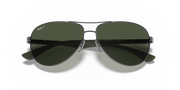 Ray-Ban aviator sunglasses with dark green lenses and metal frame, straight-on view