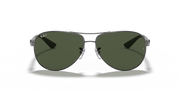 Ray-Ban aviator sunglasses with dark green lenses and metal frame, front view