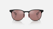 Ray-Ban sunglasses with rounded dark frame and rose-brown lenses