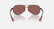 Ray-Ban aviator sunglasses, rose-pink lenses with red tip details