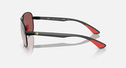 Ray-Ban aviator sunglasses side view, rose-pink lenses on silver metal frame