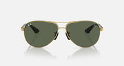 Gold-tone aviator sunglasses with dark green tinted lenses, wide teardrop shape