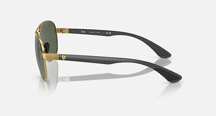 Gold-tone aviator sunglasses showing side profile with dark green lenses