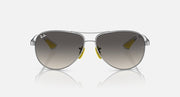 Silver-tone aviator sunglasses with dark smoke lenses and tinted mirrored finish