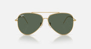 Ray-Ban aviator reverse sunglasses, front view, gold frame with dark green lenses