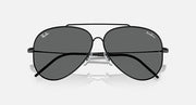 Aviator sunglasses with dark gray lenses, showing bridge and metal hinges