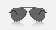Aviator sunglasses with dark gray lenses and black metal frame, front view