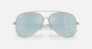 Aviator sunglasses with light blue lenses and silver metal frame, centered front